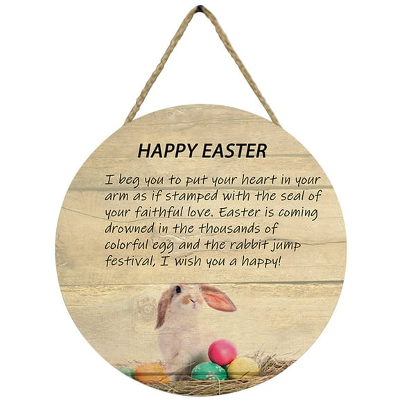 Home Decor Clearance Wall Decoration Wall Hanging Circular Easter Wooden Hanging Sign Home Decoration Wall Decoration Festival Atmosphere Door Sign Wood Sign