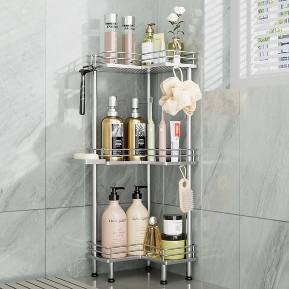 Organizador de ducha de 3 niveles de acero inoxidable Consumest 24 x 24 x 79 cm