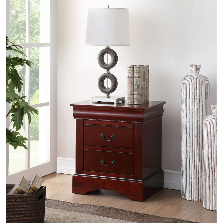 ACME Furniture Louis Philippe III 2 Drawer Bedroom Wood Chest Nightstand,  Cherry 