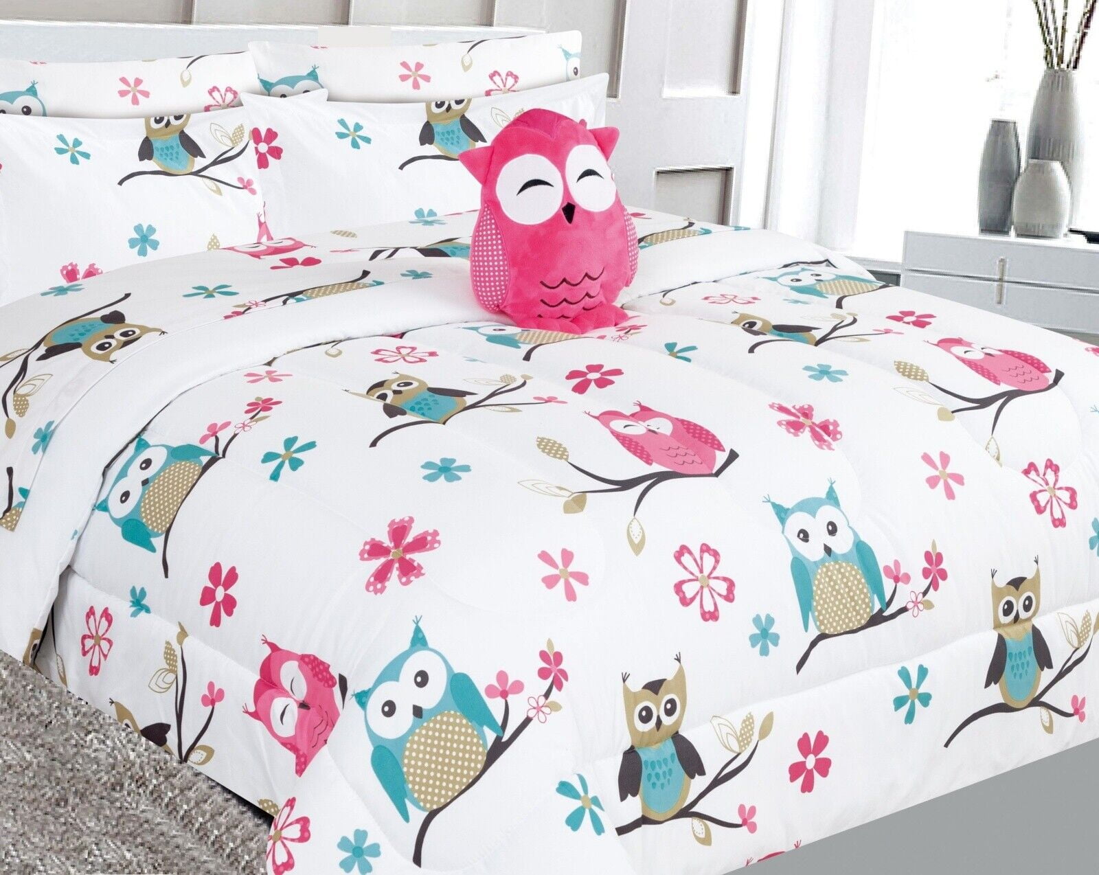 Twin owl white #3 bed in bag comforter 