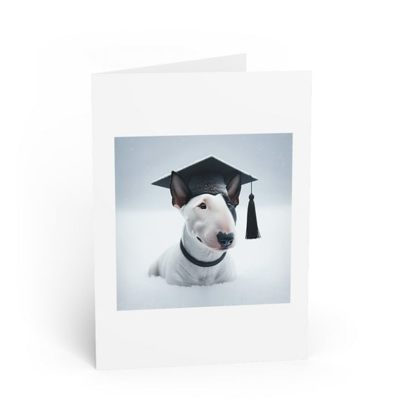 DistinctInk Greeting Card / Note Card - Miniature Bull Terrier Graduation - PACK of 25