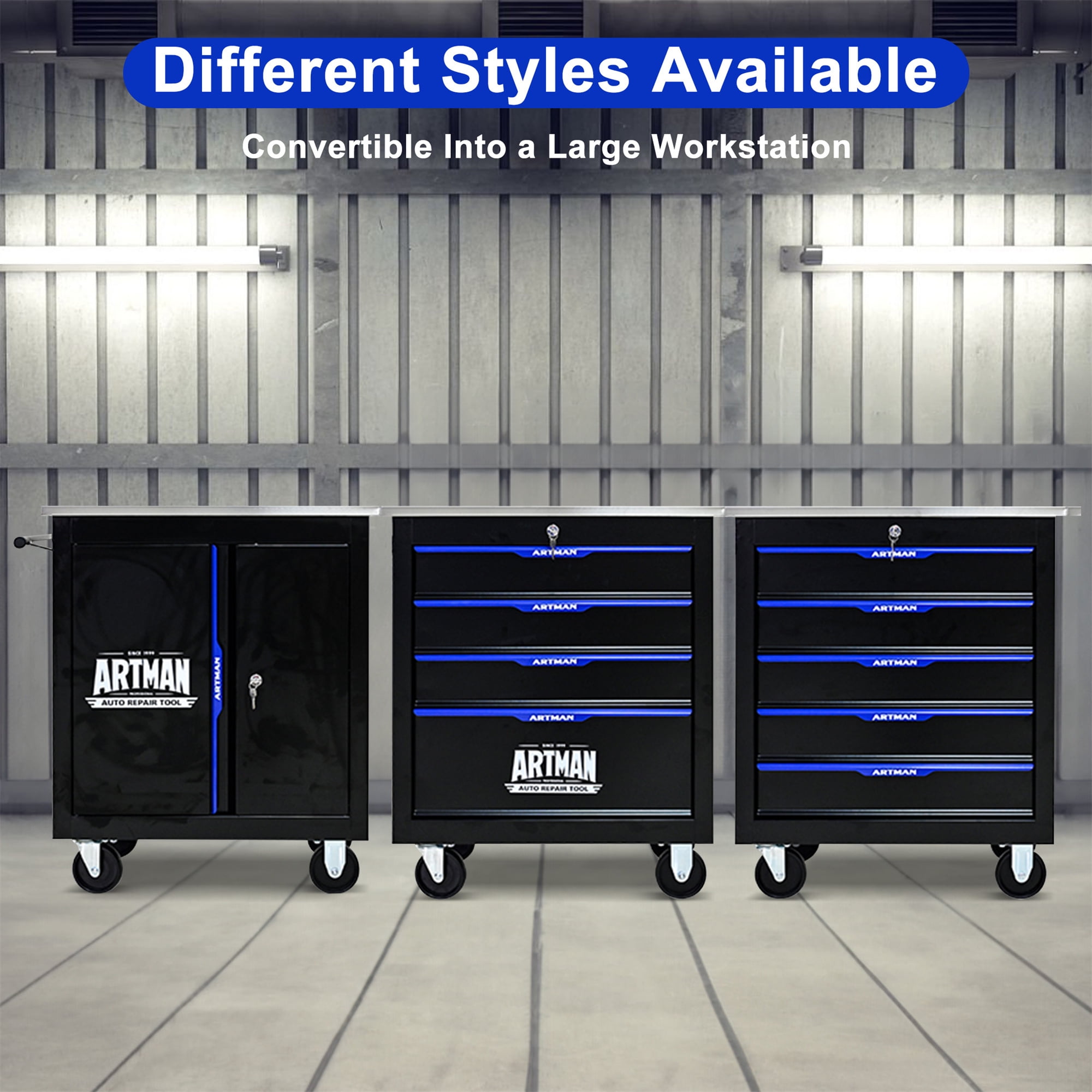 Aukfa Composable 25.9 in Tool Chest with 6 Drawers&7 Plastic Storage Box for Workshop Garage, Black