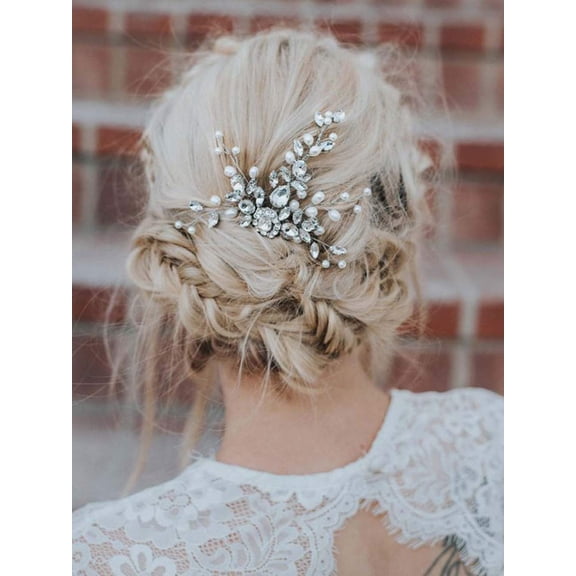 Bride Crystal Wedding Hair Comb Pearl Hair Piece Silver Bridal Hair Accessories for Women and Girls HC018