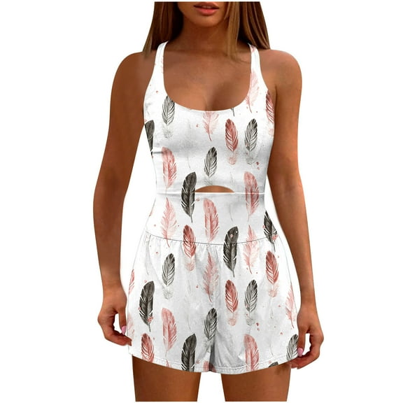 Wenini Women's Tennis Golf Dress with Shorts Mini Floral Print U-Neck Sleeveless Up to 65% off Loose Fashion Casual Running Onesie Workout Rompers One-Piece Outfits Exercise Jumpsuits Gym Yoga
