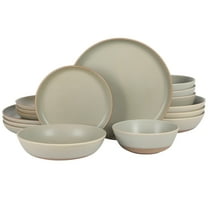 Gibson Elite Laguna Bliss 16 Piece Stoneware Reactive Glaze (Service for 4) Ceramic Plates and Bowls Dinnerware Set - Matte Green W/ Terracotta Bottom