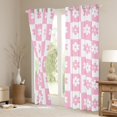 thumbnail image 2 of jejeloiu Kawaii Floral Daisy Black Out Curtains,Geometric Grid Curtains Pack of 2 (42x63 Each),Pink White Bedroom Curtains For Children,Breathable Home Decor, 2 of 5