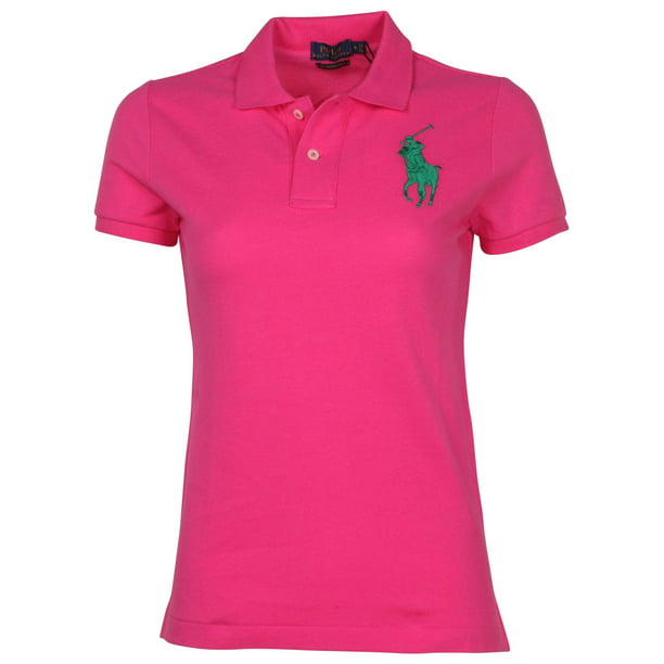 Polo RL Women's Big Pony Skinny Mesh Polo Shirt (Small, Active Pink)