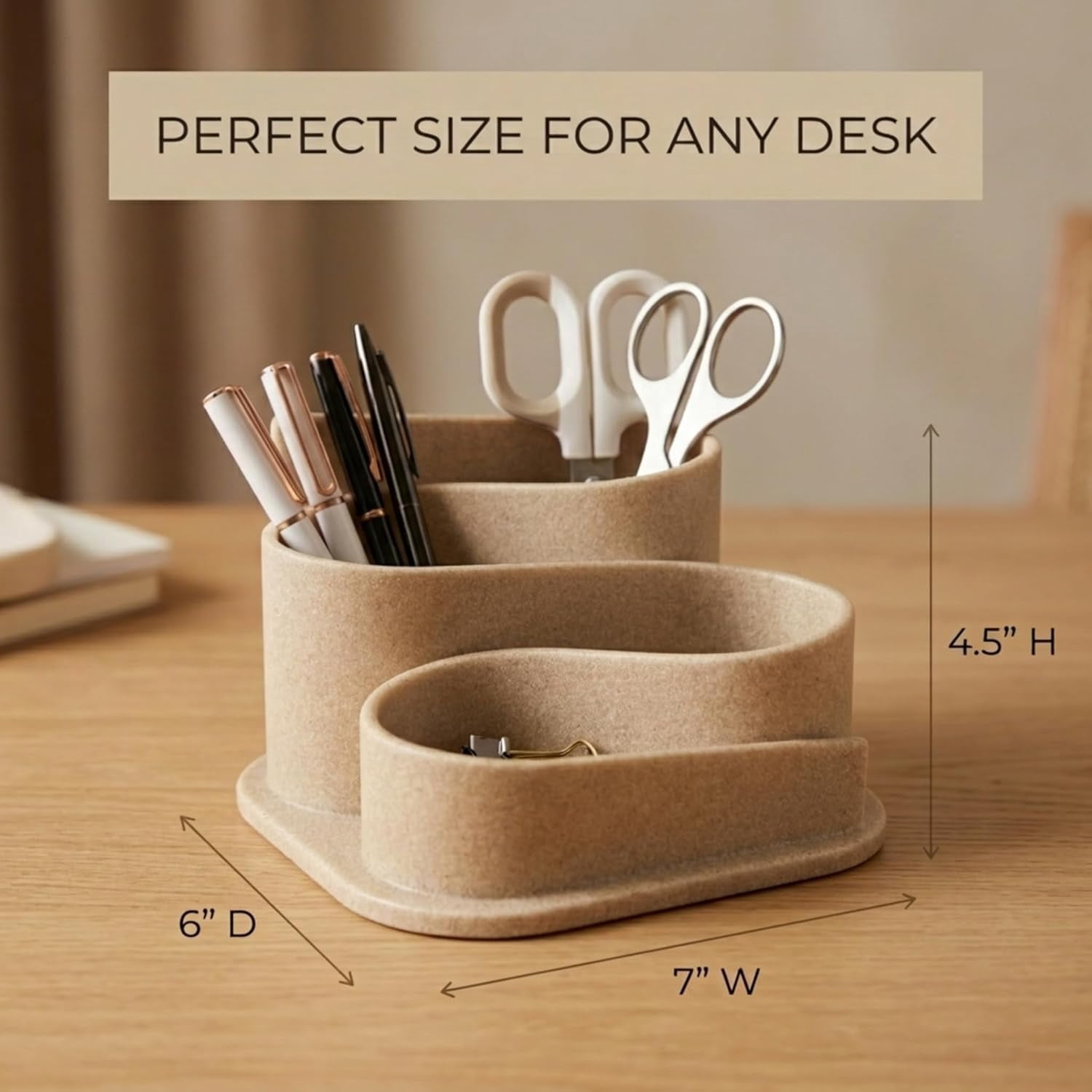 Aesthetic Desk Organizer – Aesthetic Office Desk Accessories – Boho Pen Holder – Neutral Beige Desk Accessories – Home Office Essentials for Women – Cute Pencil Holder, OAKOA