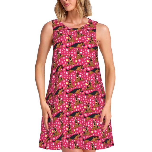 Balery Motif Berger Allemand Robes d'Été pour Femmes – Robe Décontractée Sans Manches, Robe de Plage Décontractée et Confortable pour les Journées Chaudes