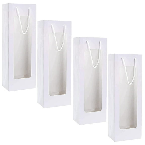 FELTECHELECTR Paper Bottle Bags Kraft Paper with Window for Wine Bottles 4Pcs 14.15x4.91x3.34in