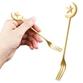 thumbnail image 2 of 1 Pc Stainless Steel Coffee Fork with Star and Moon Design Dessert Fork Tableware Kitchen Tools Mini Demitasse Espresso Fork for Sugar Tea Drink Ice Cream Stirring, 5.2x0.47 Inch, Gold Fork, 2 of 9
