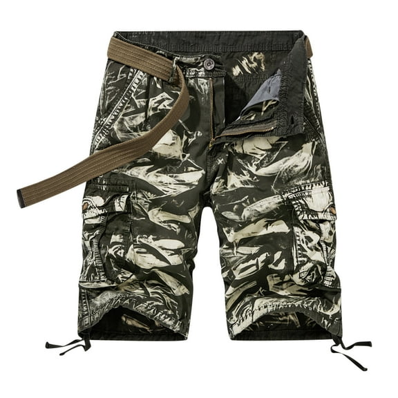 Honeeladyy Men Multi-Pocket Zipper Shorts Buttoned Five-Piece Work Trousers Shorts