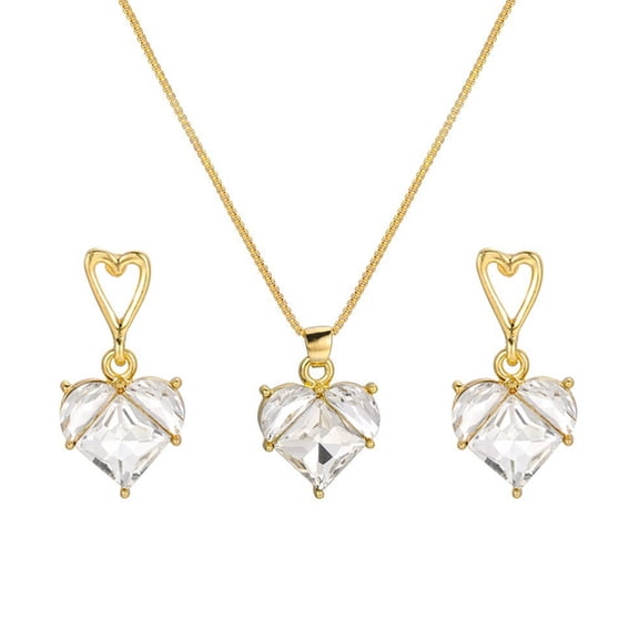 Aellinatey Elegant Heart Shaped Crystal Necklace and Earrings Set Fashionable Jewelry