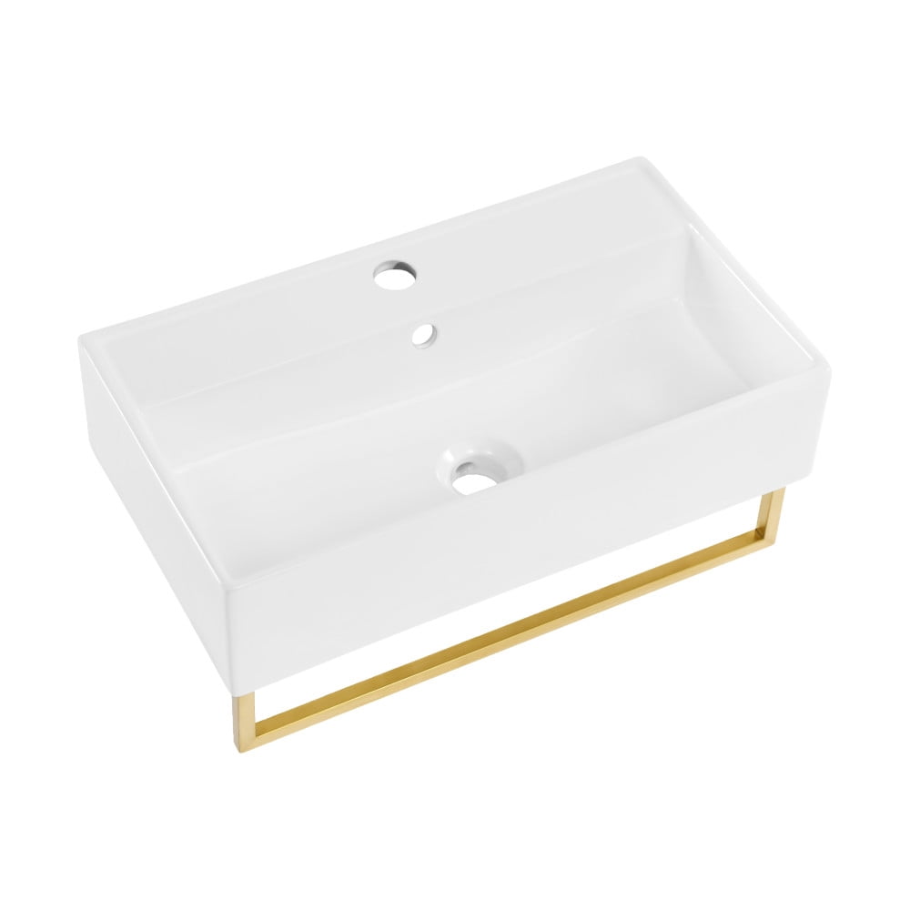 Claire 22" Wall-Mount Bathroom Sink with Brushed Gold Towel Bar