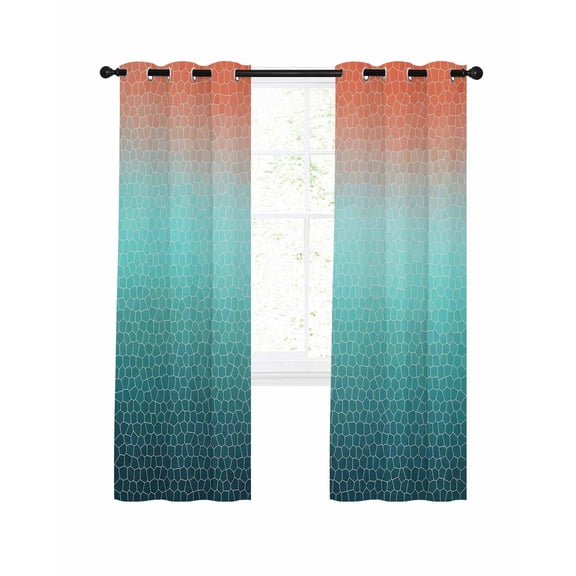 Aqua Orange Mosaic Blackout Curtains for Bedroom Living Room, Minimalist Abstract Hexagonal Grid Gradient 84 In Long Thermal Insulated Room Darkening Drapes Grommet Window Treatments, 42 x 84 In
