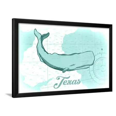 Texas - Whale - Teal - Coastal Icon Framed Print Wall Art By Lantern