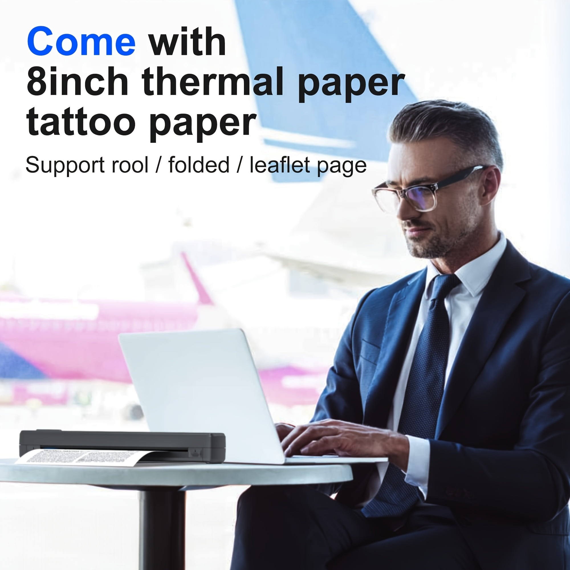 A4 Inkless Thermal Printer D810B: Wireless Portable Printer for Android iOS, Mini Letter Printing with Folding/Rolling/Tattoo Paper, Includes 20 Sheets