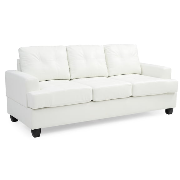 JERFIT Modern 3-Seater Sofa Couch with Pocket Coil Springs, PU Leather Upholstery for Living Room, Apartment, White