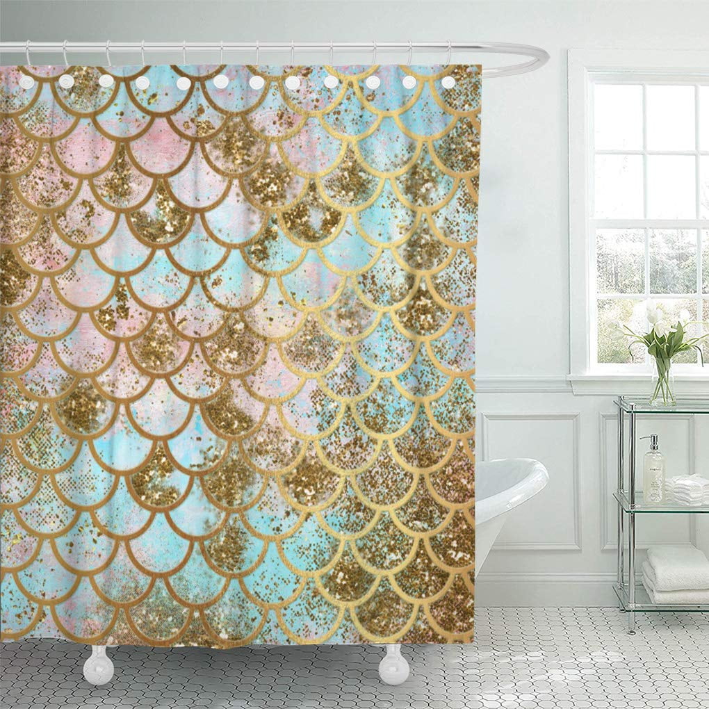 SUTTOM Metal Pink Mermaid Fish Scales Fairy Girly Trend Gold Shower