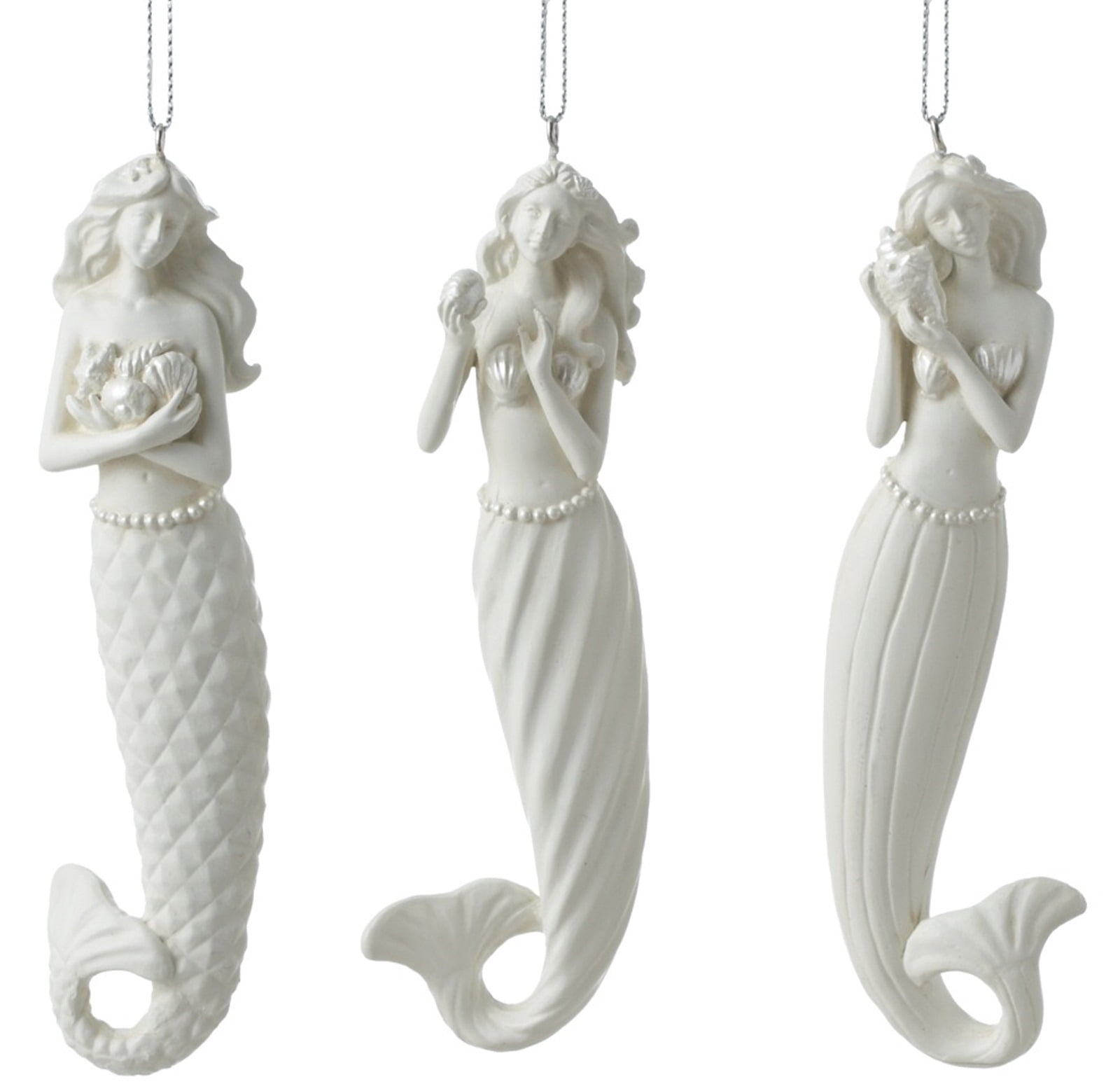 Elegant Creamy Resin Mermaid Holiday Ornaments Set of 3 Midwest CBK