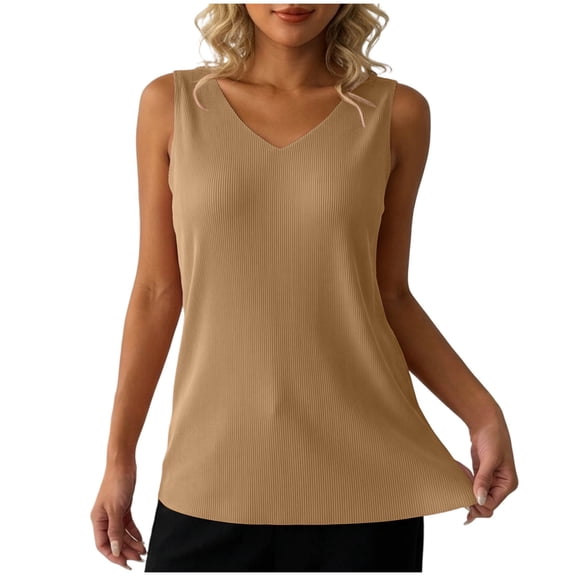 TKLPEHG Sleeveless Tank Tops for Women Casual Loose Fit Summer Fashion Shirts V-Neck Solid Color Tshirt Basic Tank Tops (Khaki,XXXXL)