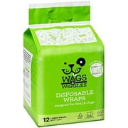 Wags & Wiggles Male Wraps for Large Dogs | Disposable Male Dog Diapers | for Dogs with 18" to 27" Waist, 12 Pack | Disposable Dog Diapers for Male Dogs