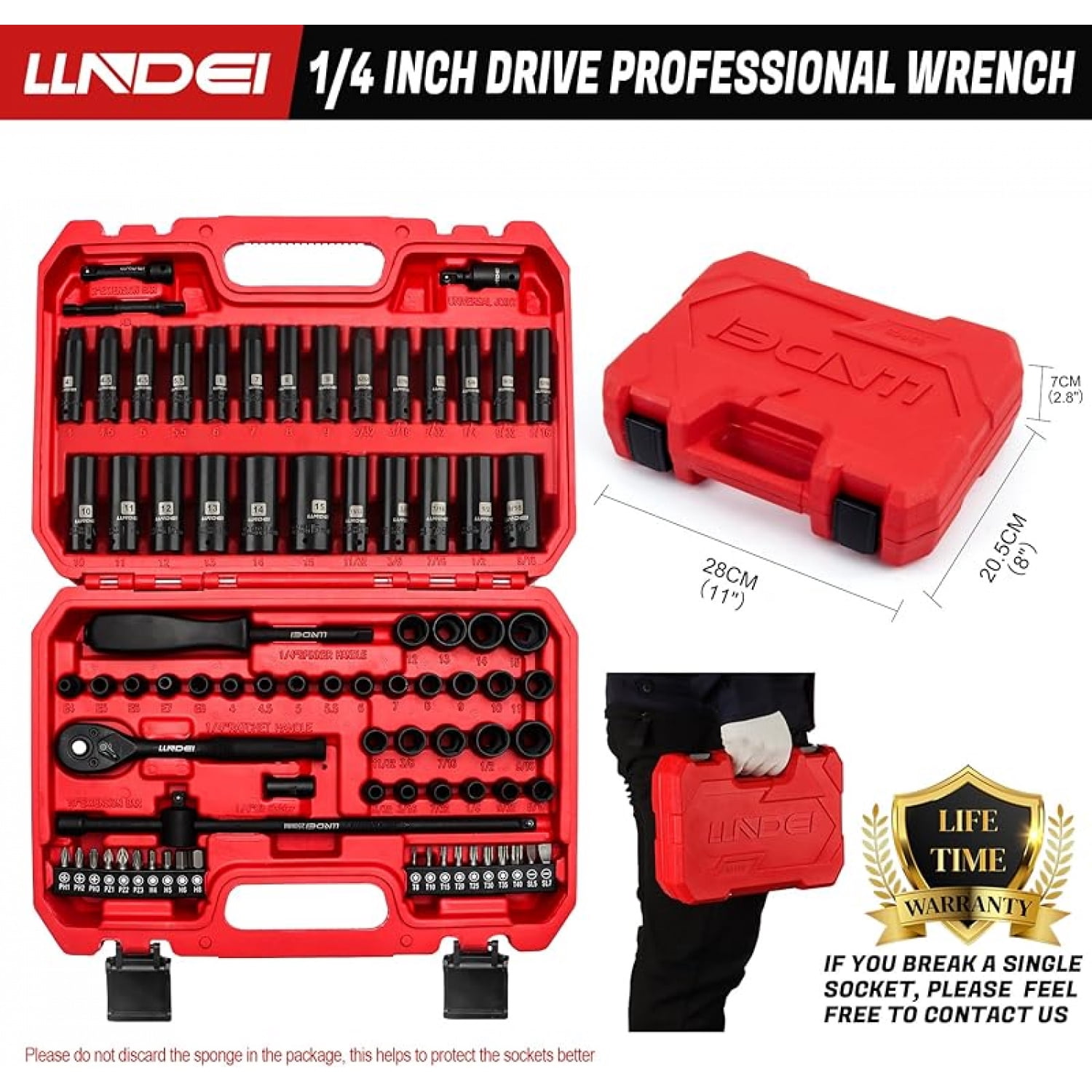 1/4 inch Drive Impact Socket Set 83 Piece,Standard SAE(5/32-9/16 inch) Metric Size(4-15mm),72T Ratchet Wrench Handle,CR-V Mechanics Tool Set with Adapter,Screwdriver Bits for Automotive Repair