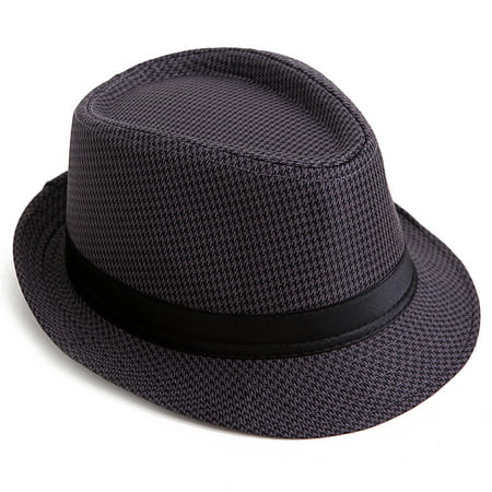 HDE Unisex Pattern Stingy Short Brim Gangster Cuban Style Fedora Hat Cap (Grey Houndstooth)