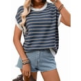 thumbnail image 3 of Women'S Sweater Vest Striped Pullover Tank Top Round Neck Cap Sleeve Light-Weight Summer Casual Clothes Navy Blue L, 3 of 9