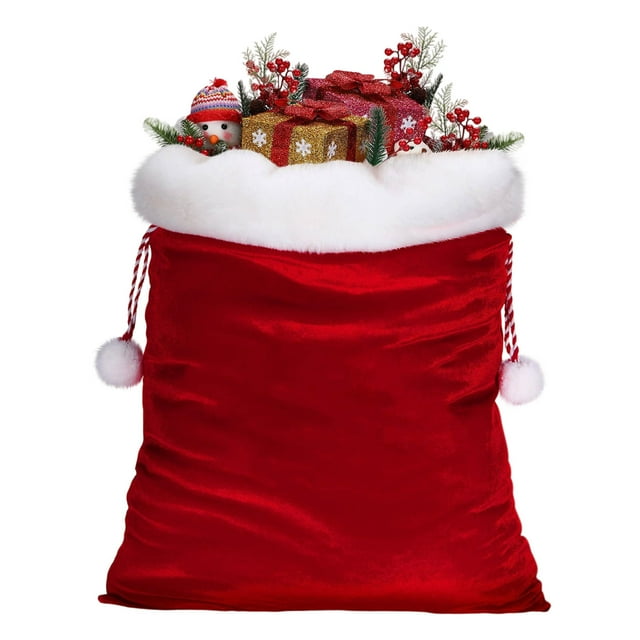 Mom's Best Bolsa de regalo de terciopelo de Papá Noel, grande, de 15,7 x 11,8 pulgadas, con cordón, para dulces navideños, ideal para regalar en la media navideña.
