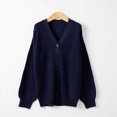 thumbnail image 4 of IROINNID Cardigan for Women Open Front Clearance Lightweight Solid Color Knitwear Outerwear Single Breasted Loose Sweater Cardigan Coat,Dark Blue, 4 of 5