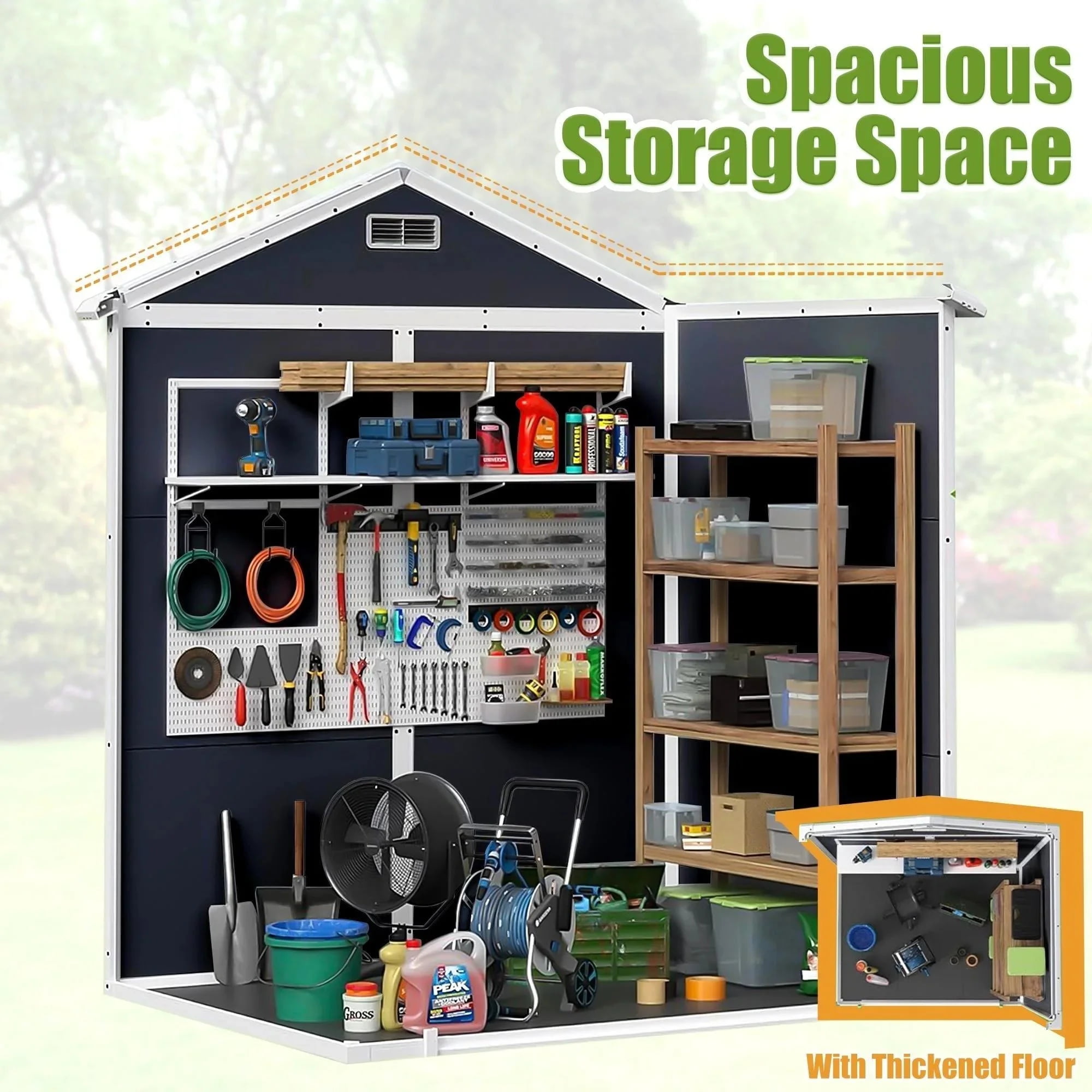 6x4 FT Resin Storage Shed, SESSLIFE Backyard Storage Sheds with Lockable Door, Garage Patio Garden Storage Shed, TE2770