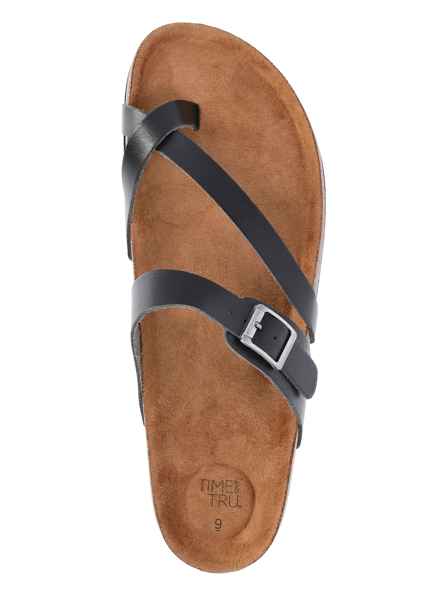 Time and Tru Women's Asymmetric Strap Footbed Sandals, Wide Width Available