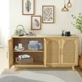 thumbnail image 2 of Sideboard Buffet Cabinet with Rattan Doors, Boho 4-Door Cabinet with Metal Handles for Living Room, Hallway, Entryway, Natural, 2 of 5