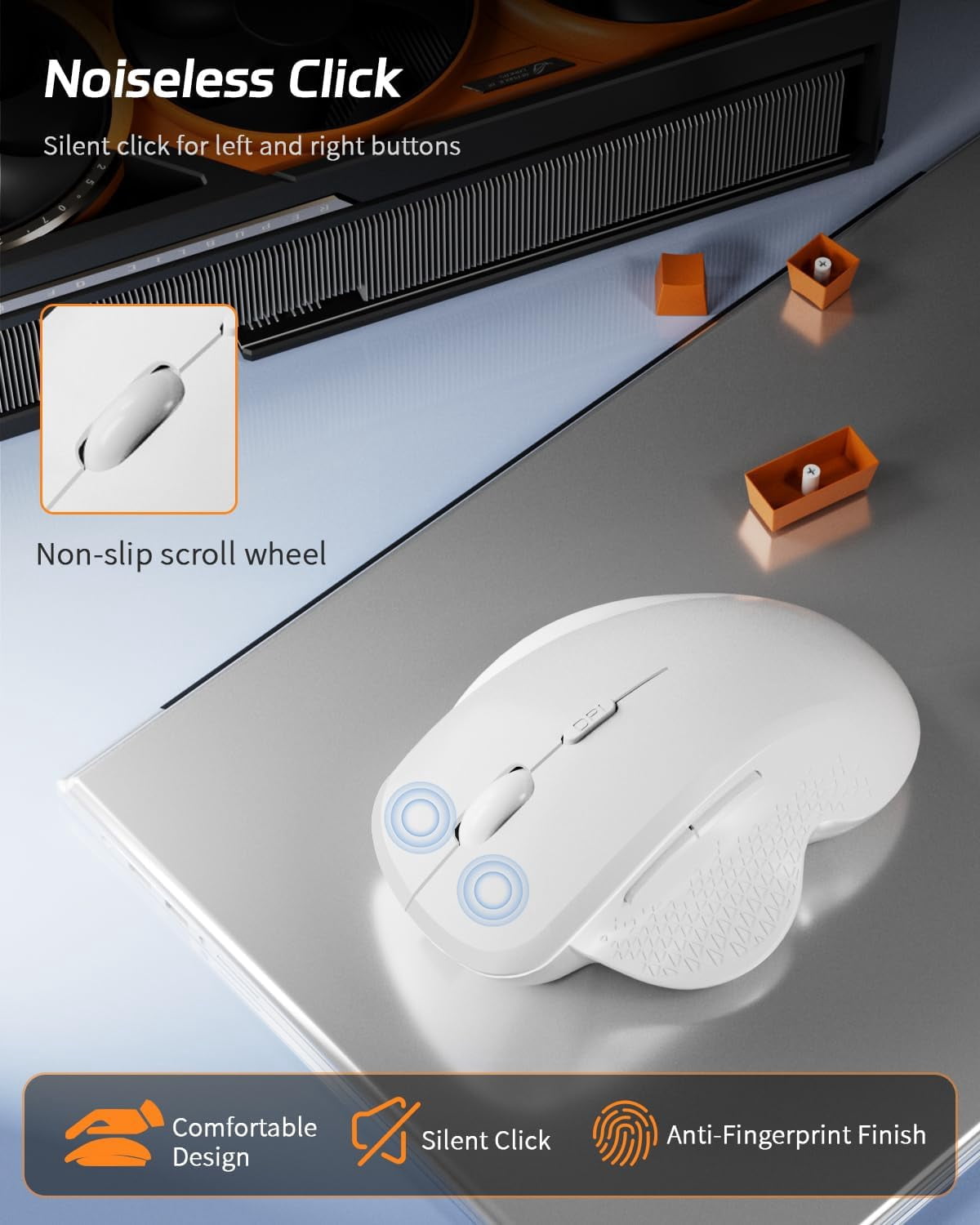 G09 Bluetooth Wireless , BT5.1 & 2.4Ghz Rechargeable Computer with USB Receiver and Type C Adapter, Ergonomic Bluetooth Mice for Laptop, iPad, Mac - White