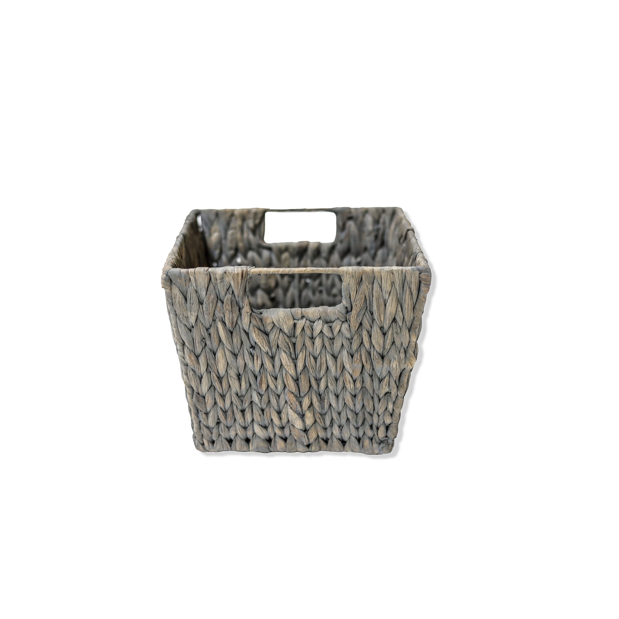 11.5 in x 10 in Rectangular Water Hyacinth Storage Basket with Handles (Set of 4, Grey)