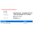 thumbnail image 2 of Head Gasket Set - Compatible with 1997 - 2002 Jeep Wrangler 2.5L 4-Cylinder 1998 1999 2000 2001, 2 of 2