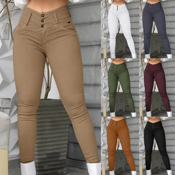 Danhjin Khaki Womens Cargo Pants Lightweight Travel Hiking Cargo Pants Tight Soft Stretch Mid Waisted Casual Streetwear