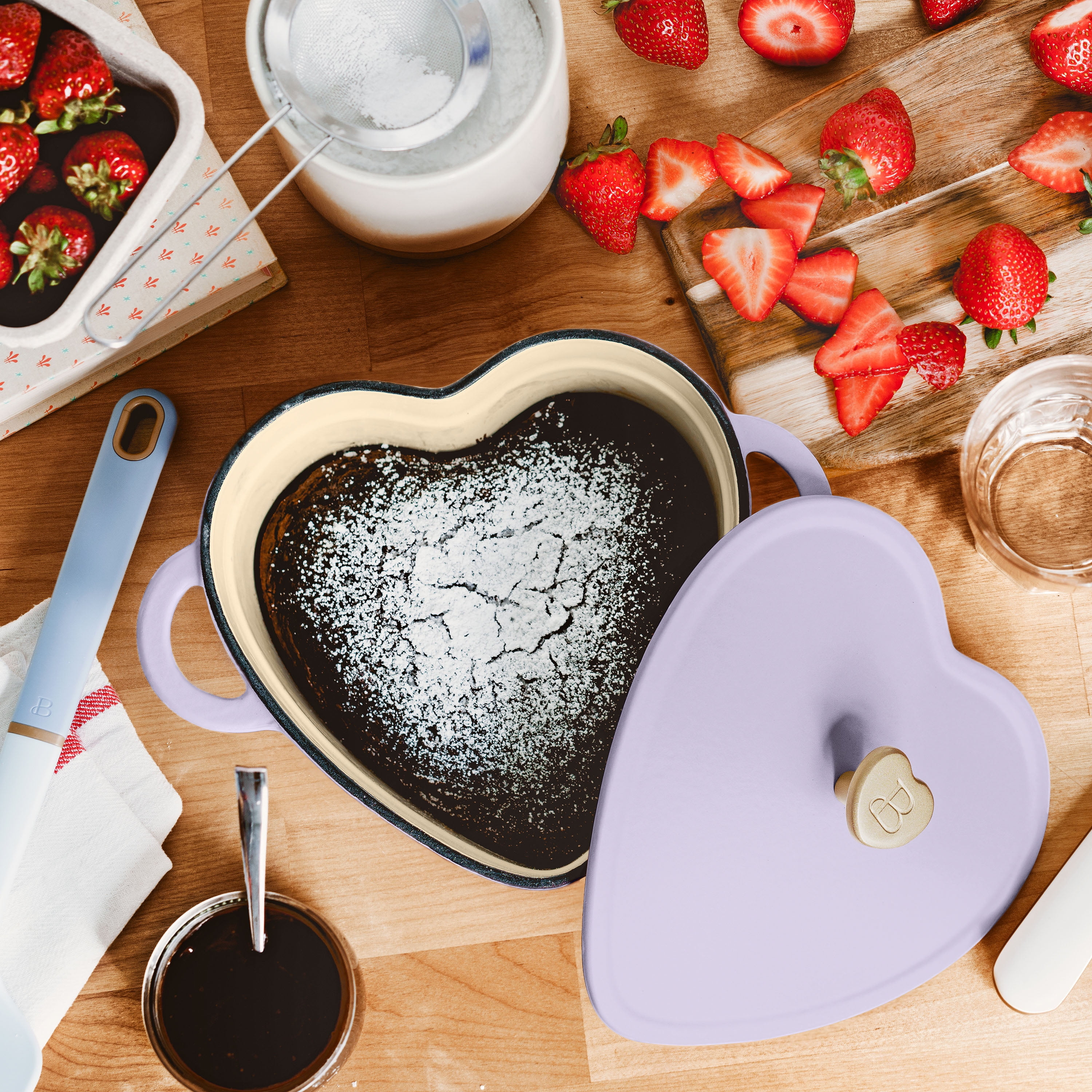 Beautiful 2QT Cast Iron Heart Dutch Oven, Lavender by Drew Barrymore
