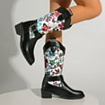 thumbnail image 5 of Cowboy Boots for Women Fashion Floral Print Chunky Low Heel Round Toe Dressy Mid Calf Booties, 5 of 8
