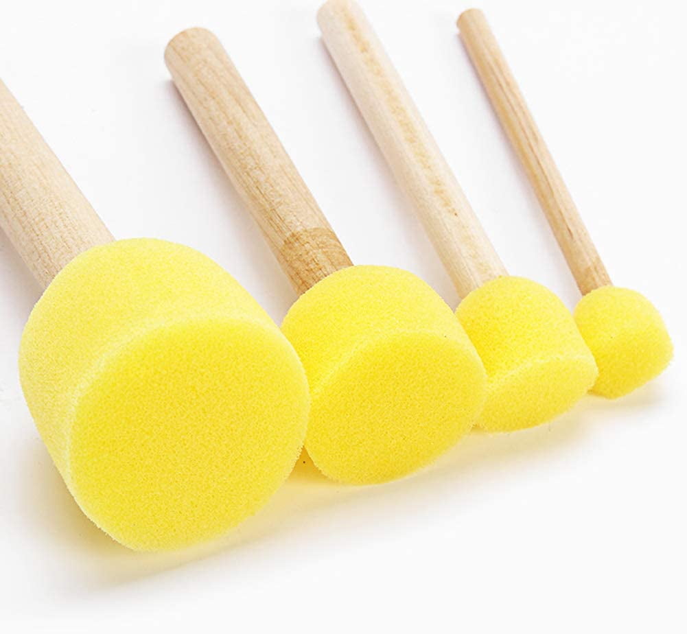 Sponge Brush Wooden Handle Paint Sponges Painting Sea Brushes Foam Round  Yellow Pen - AliExpress