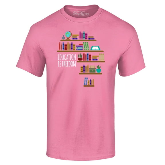 Shop4Ever Men's Education is Freedom African History Books Graphic T-shirt XXXXX-Large Azalea Pink