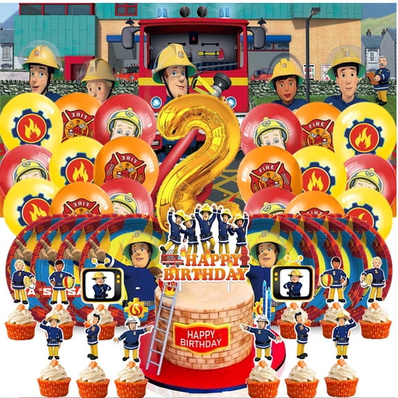 Fireman Sam Balloons Party Supplies 2nd Decor Tableware Birthday Cake Topper Decorations Banner Backdrop