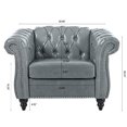 thumbnail image 3 of Accent Chair, Modern PU Leather Button Tufted Upholstered Leisure Armchair with Nailhead Trims & Rolled Arms, Comfy Single Sofa Chair with Solid Wood Legs for Living Room, Bedroom, Gray, 3 of 7