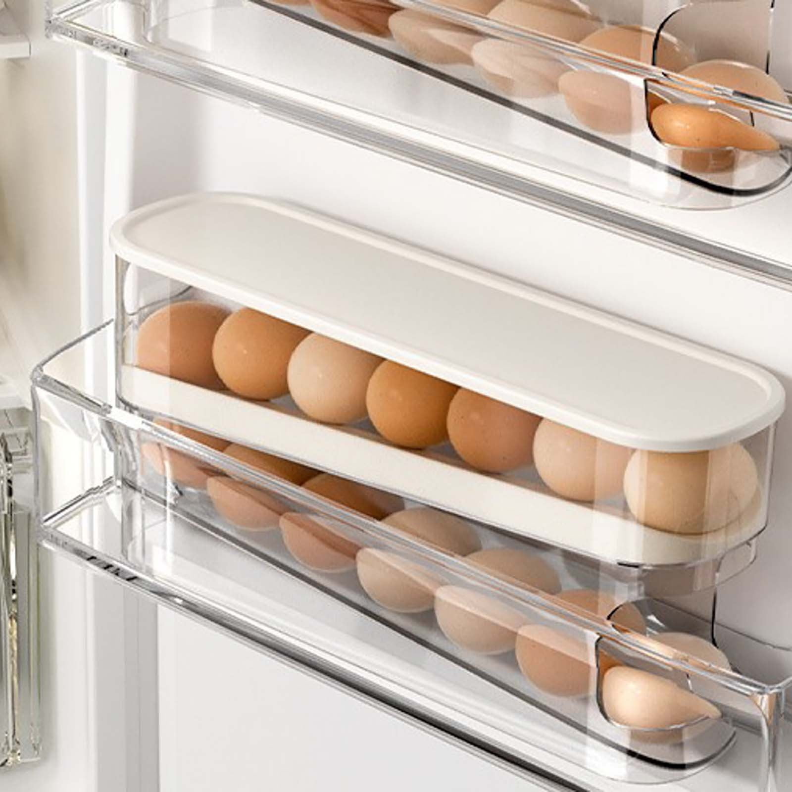 Storage Containers Storage Solutions Egg Holder For Fridge Eggs Dispenser Auto Rolling Automatic Scrolling Egg Rack Holder Space Saving Egg Dispenser Automatic Rolling Large Capacity Eggs Organizer