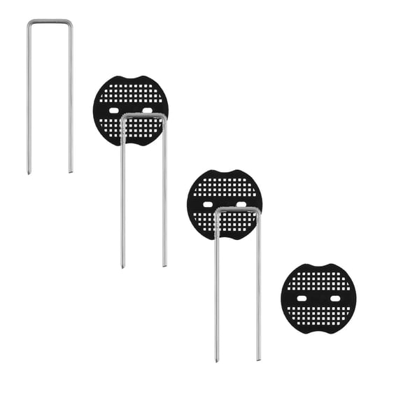 LKZQHMC 6 Packs Garden Stakes Staples 6" Landscape Fabric Pins Lawn 3Pcs U Shaped Galvanized Staples Ground Stakes Landscaping Pins with 3Pcs Gasket for Weed Barrier Plant Cover Decorations,Silver