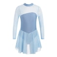 thumbnail image 1 of Sxiwei Kids Girls Long Sleeve Mesh Splice Figure Skating Dress with Rhinestone Keyhole Back Gymnastic Sky Blue 8, 1 of 6