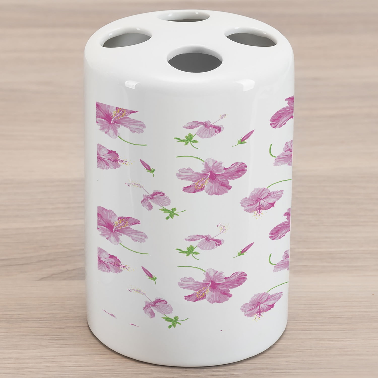 Flower Ceramic Toothbrush Holder, Hibiscus Bloom Flowers on a Plain Background with Floral