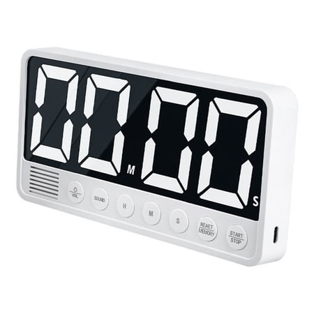 Rupoun LED Timer Countdown Big Screen, High-Precision Digital Event Clock for Gym and Sports, 99Hr 59Min with 6 Alarms Volume Control and 3 Memories (7.5 x 3.7 x 1.1 in / 19 x 9.3 x 2.8 cm), White