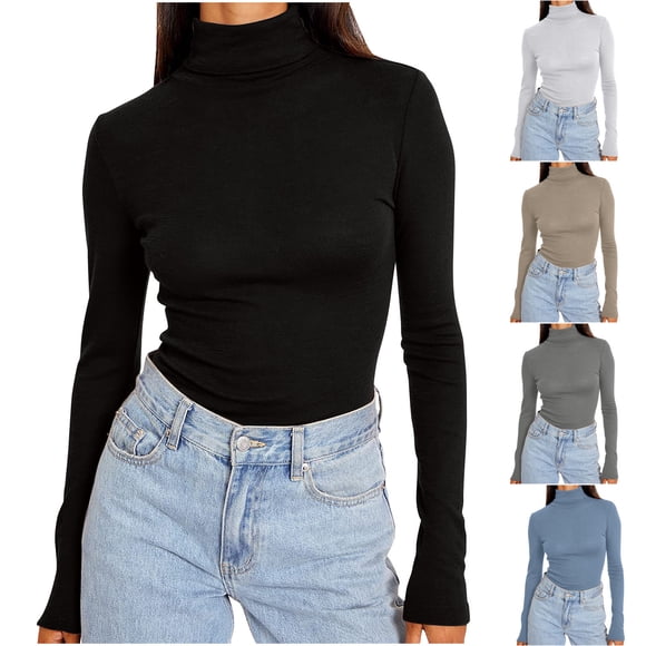 RKSTN Women's Turtleneck T Shirts Oversized Mock Neck Slim Thermal Tight Underwear Long Sleeve Shirt Tops Womens Casusal Solid Plus Size Base Layer Loose Comfy Shirt Undershirt Fall Spring Clothes